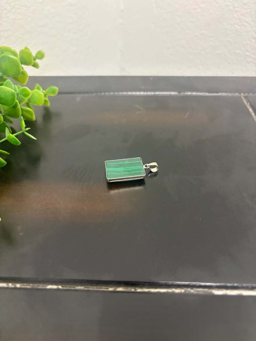 Rectangular Malachite and Sterling Silver Pendant